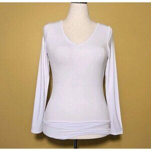 OThread & Co. Womens Small White Long Sleeve T-Shirt Scoop Neck Basic Stretchy